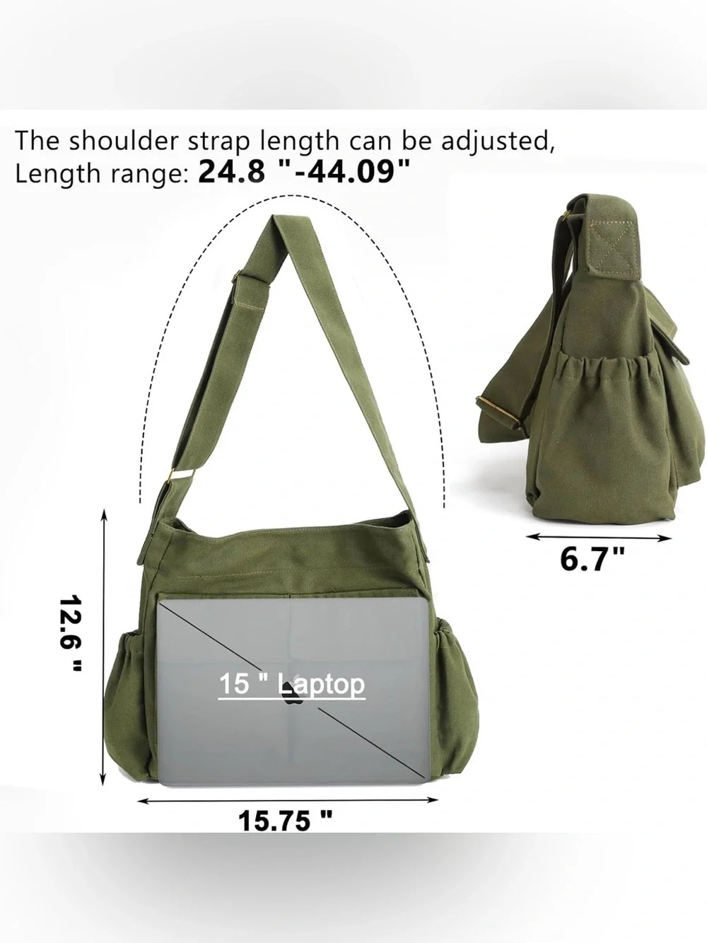 Military Style Canvas Messenger Large Hobo Bag Crossbody Shoulder Laptop Bag